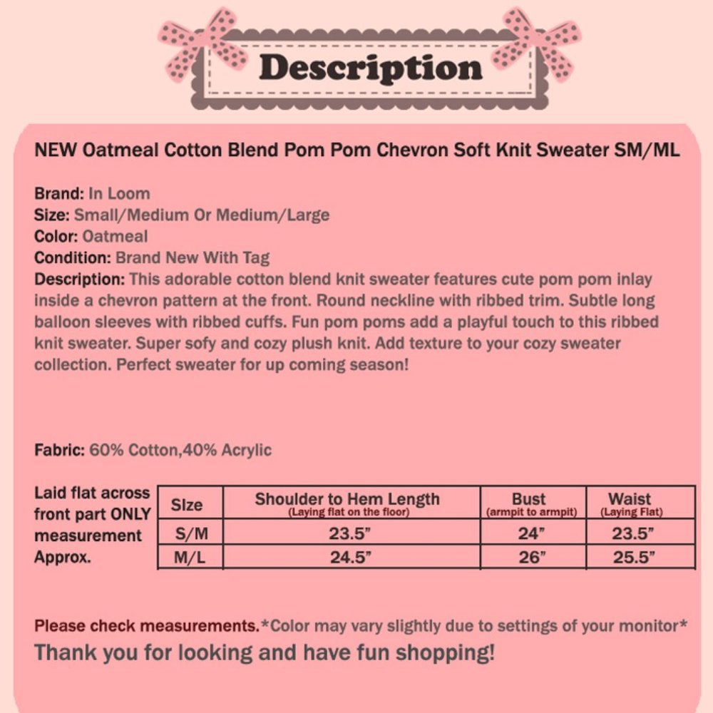 NEW Cotton Blend Chevron Pom Pom Knit SOFT Sweater - Picture 10 of 10